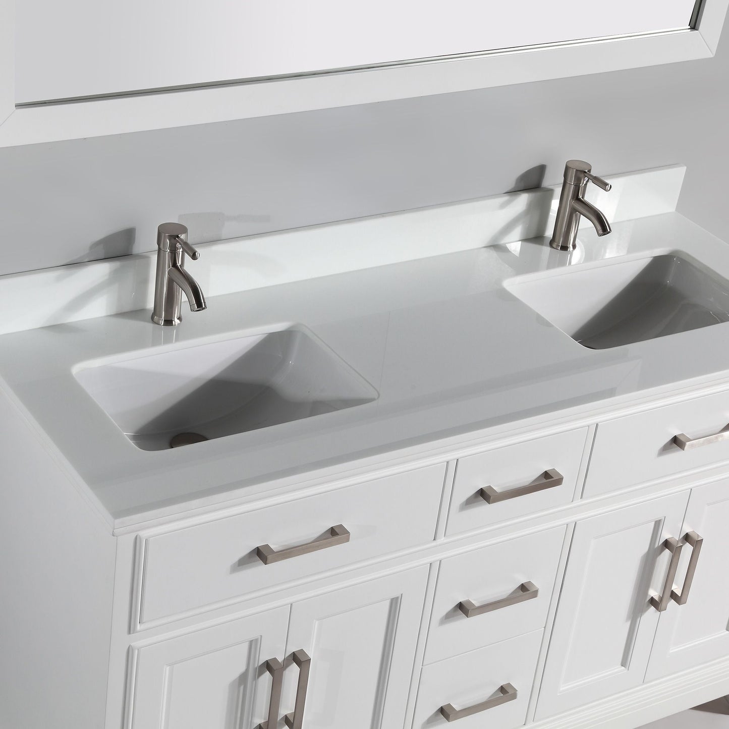 60 Inch Double Sink Bathroom Vanity in White with White Marble Countertop - Vanity Art VA1060DW