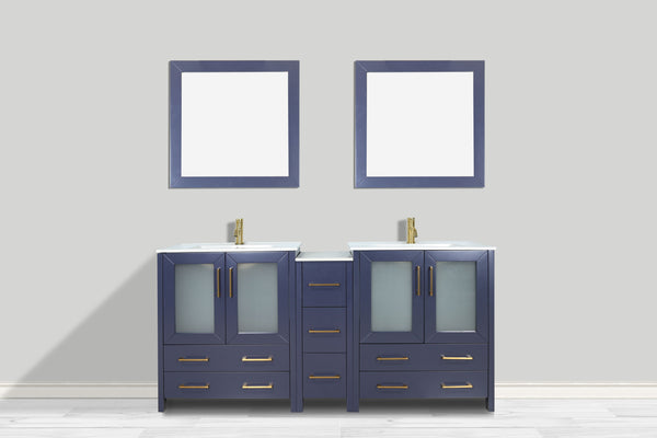 60 Inch Double Sink Bathroom Vanity in Blue with Ceramic Countertop - Vanity Art VA3024-60B