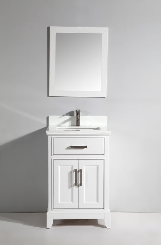 24 Inch Single Sink Bathroom Vanity in White with White Marble Countertop - Vanity Art VA1024W