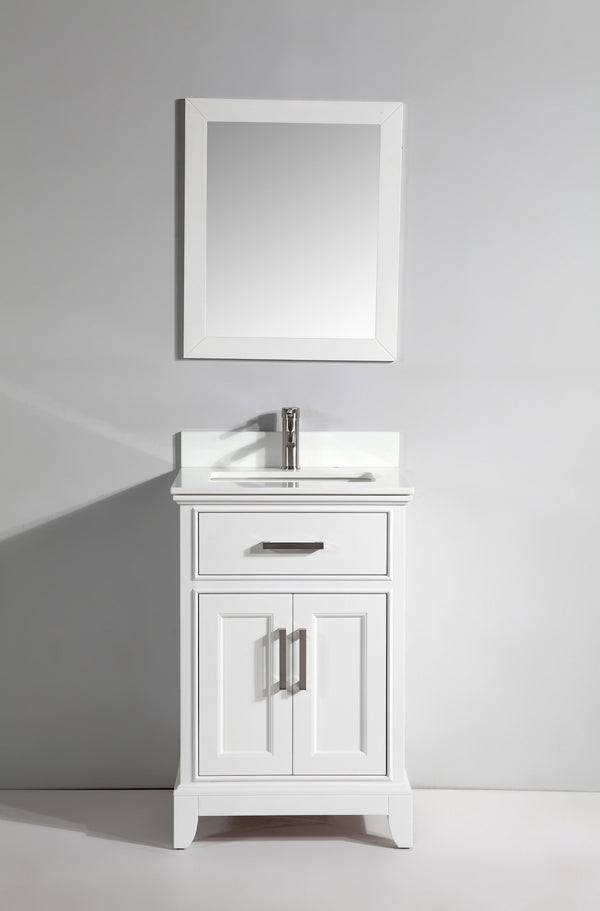 24 Inch Single Sink Bathroom Vanity in White with White Marble Countertop - Vanity Art VA1024W