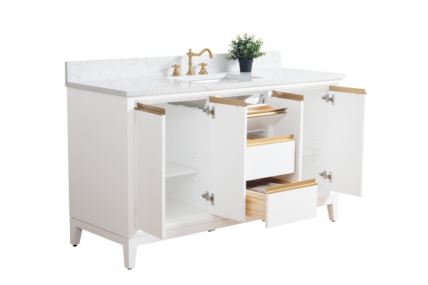 60 Inch Single Sink Bathroom Vanity in White with Marble Countertop - Vanity Art VA8060-SW