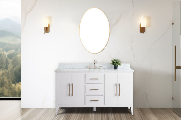 60 Inch Single Sink Bathroom Vanity in White with Marble Countertop - Vanity Art VA9060-SW