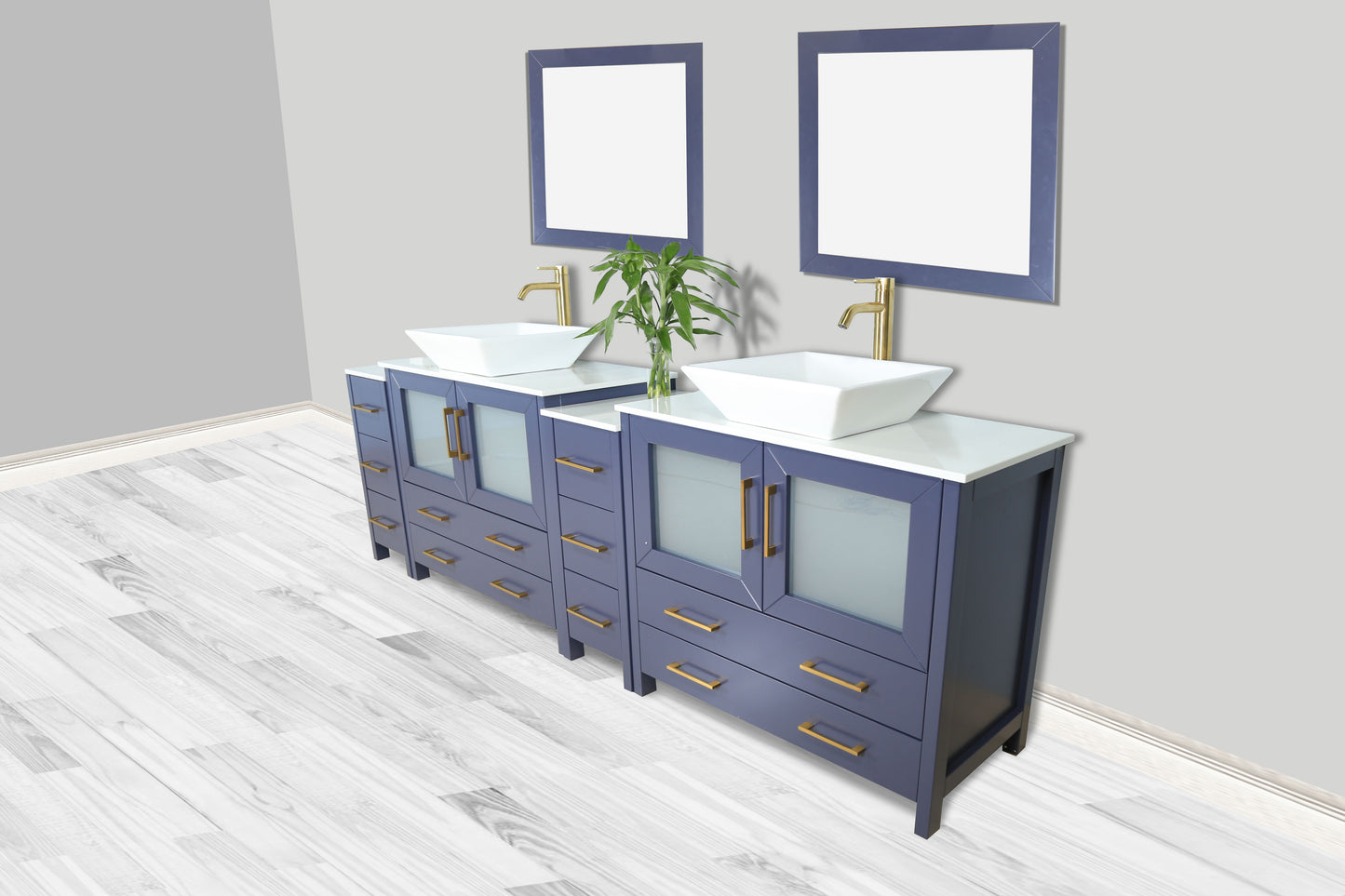 96 Inch Double Sink Bathroom Vanity in Blue with Marble Countertop - Vanity Art VA3136-96B