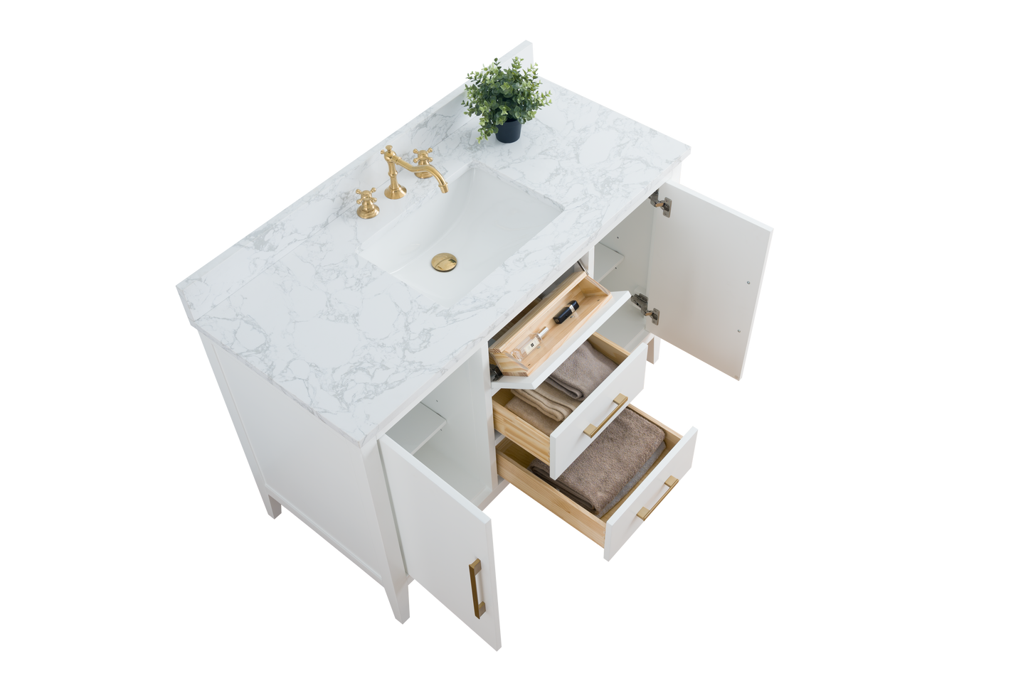 48 Inch Single Sink Bathroom Vanity in White with Marble Countertop - Vanity Art VA9048-W