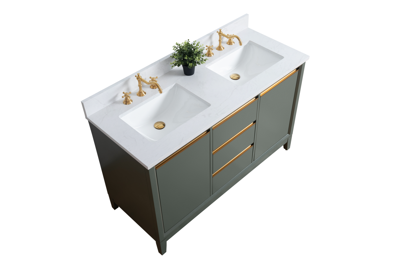 54 Inch Double Sink Bathroom Vanity in Vintage Green with Marble Countertop - Vanity Art VA8054-DVG