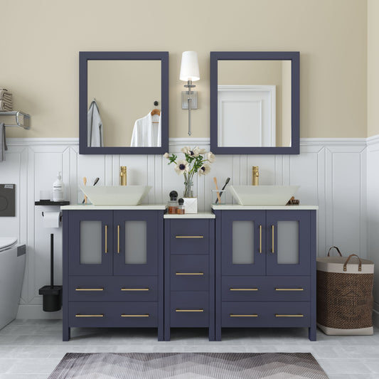 60 Inch Double Sink Bathroom Vanity in Blue with Marble Countertop - Vanity Art VA3124-60B