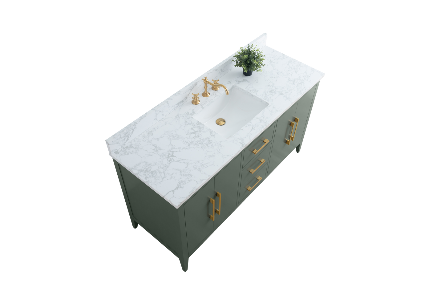 60 Inch Single Sink Bathroom Vanity in Vintage Green with Marble Countertop - Vanity Art VA9060-SVG