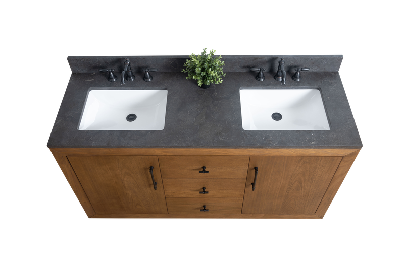 60 Inch Double Sink Bathroom Vanity in Tan with Limestone Top - Vanity Art VA7060-DT-BT