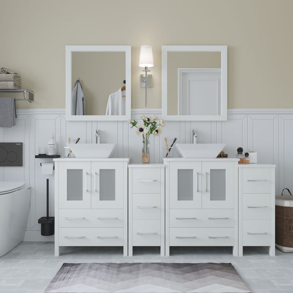 72 Inch Double Sink Bathroom Vanity in White with Marble Countertop - Vanity Art VA3124-72W