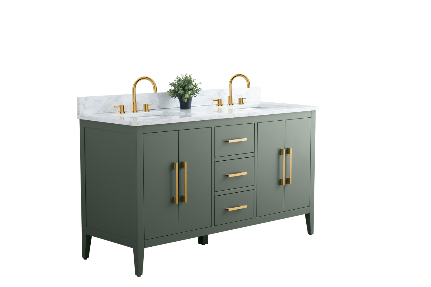 60 Inch Double Sink Bathroom Vanity in Vintage Green with Marble Countertop - Vanity Art VA9060-DVG