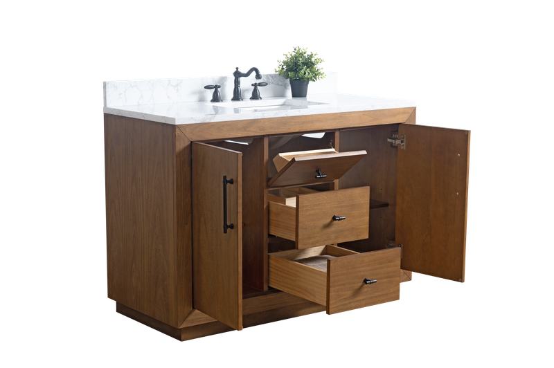 48 Inch Single Sink Bathroom Vanity in Tan with Marble Countertop - Vanity Art VA7048-T-ET