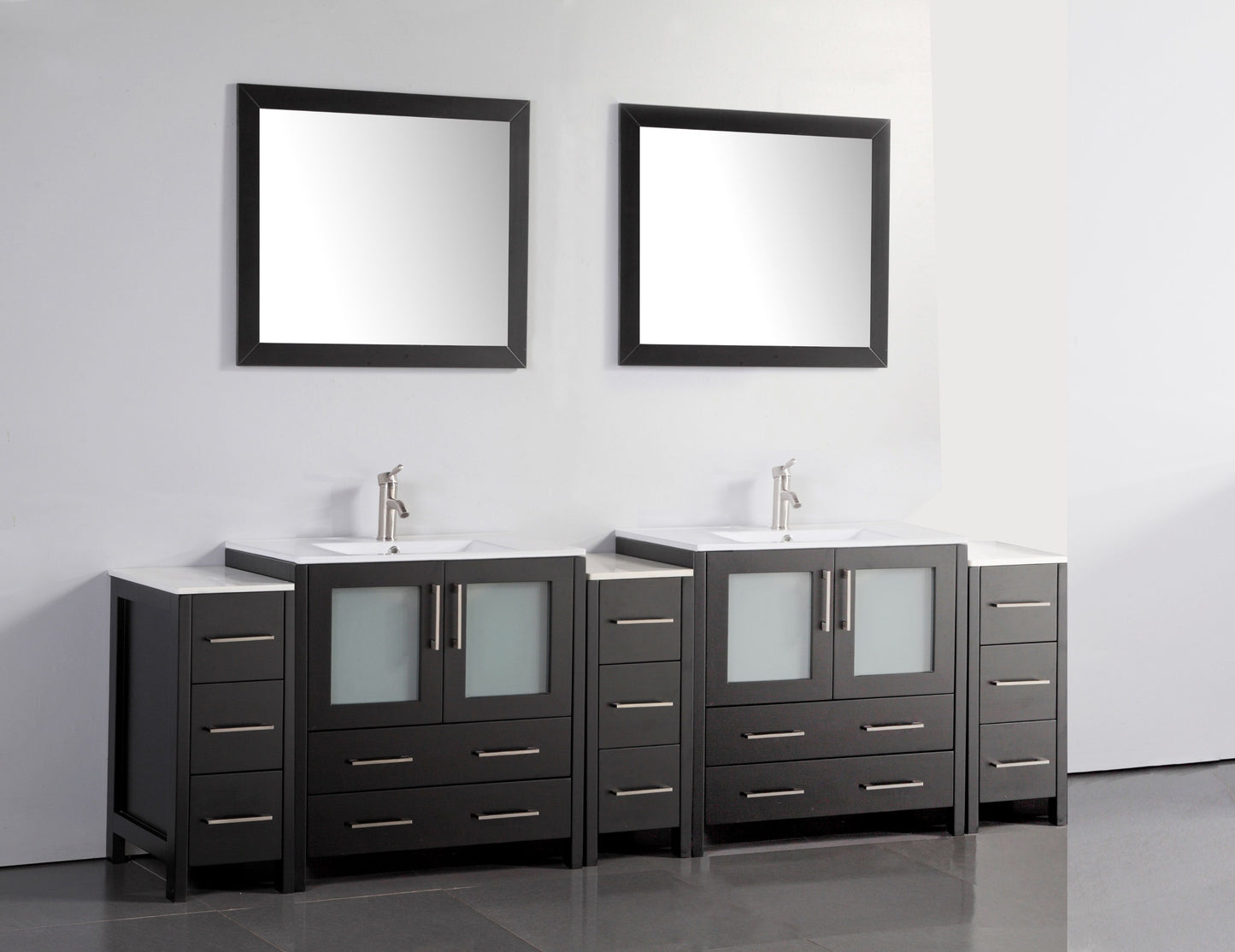 96 Inch Double Sink Bathroom Vanity in Espresso with Ceramic Countertop - Vanity Art VA3030-96E