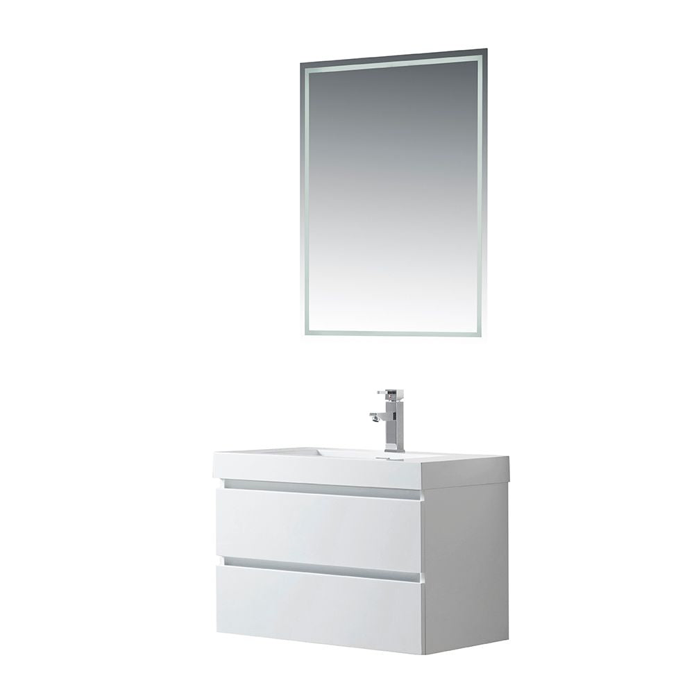 30 Inch Wall Hung Single Sink Bathroom Vanity in White with Resin Top - Vanity Art VA6030W