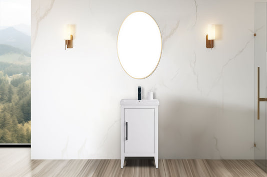 20 Inch Single Sink Bathroom Vanity in White with Ceramic Top - Vanity Art VA9020-W