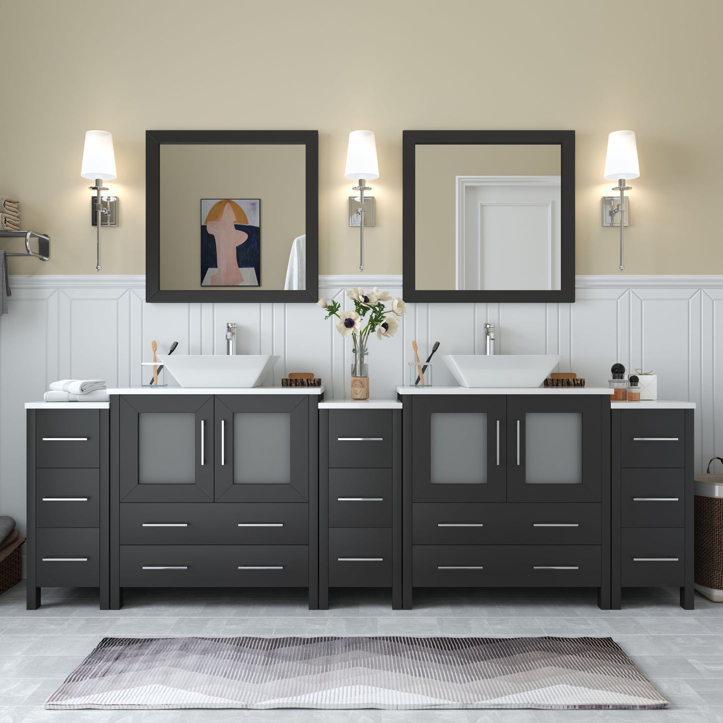 96 Inch Double Sink Bathroom Vanity in Espresso with Marble Countertop - Vanity Art VA3130-96E