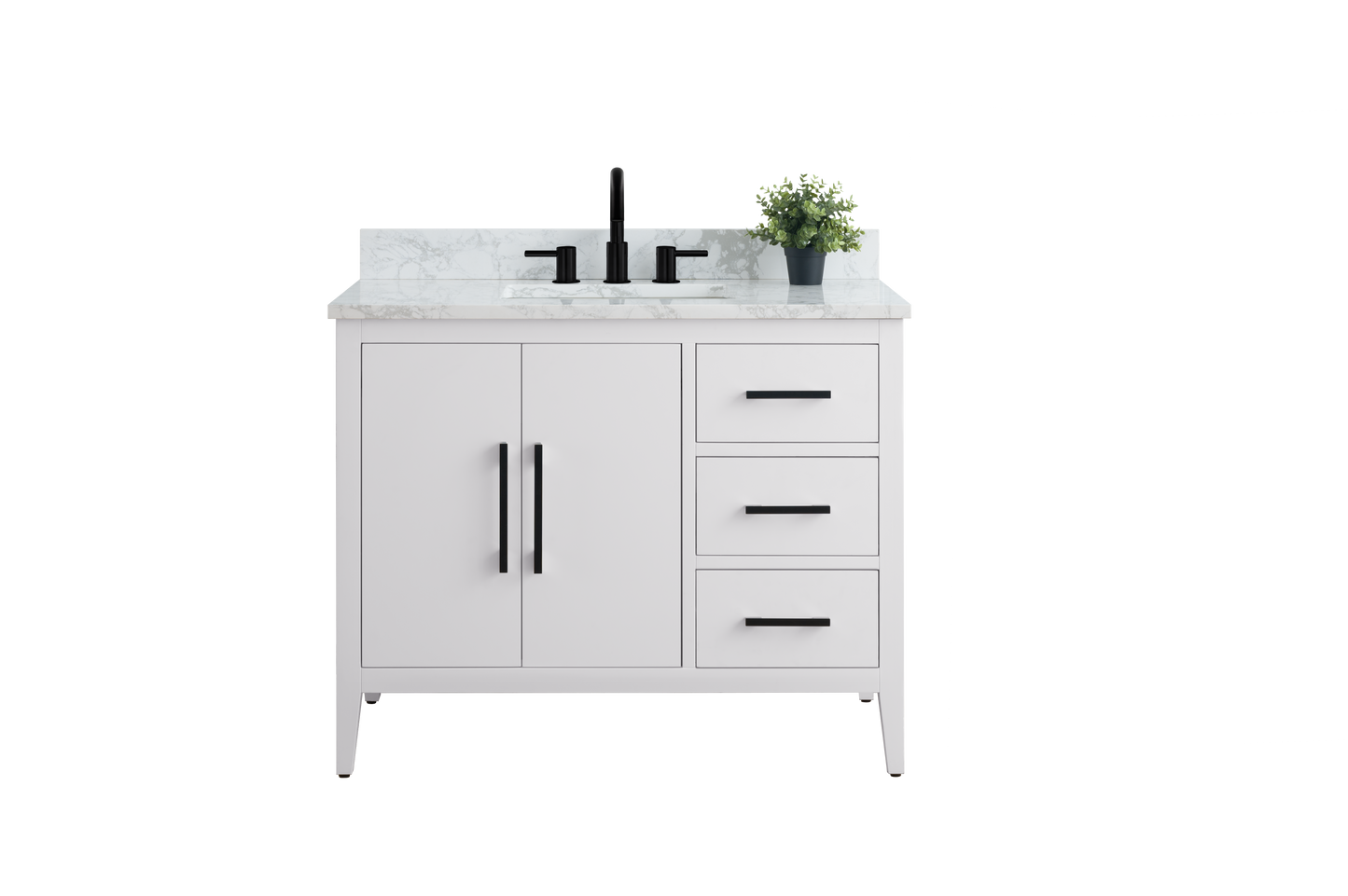 42 Inch Single Sink Bathroom Vanity in White with Marble Countertop - Vanity Art VA9042-W