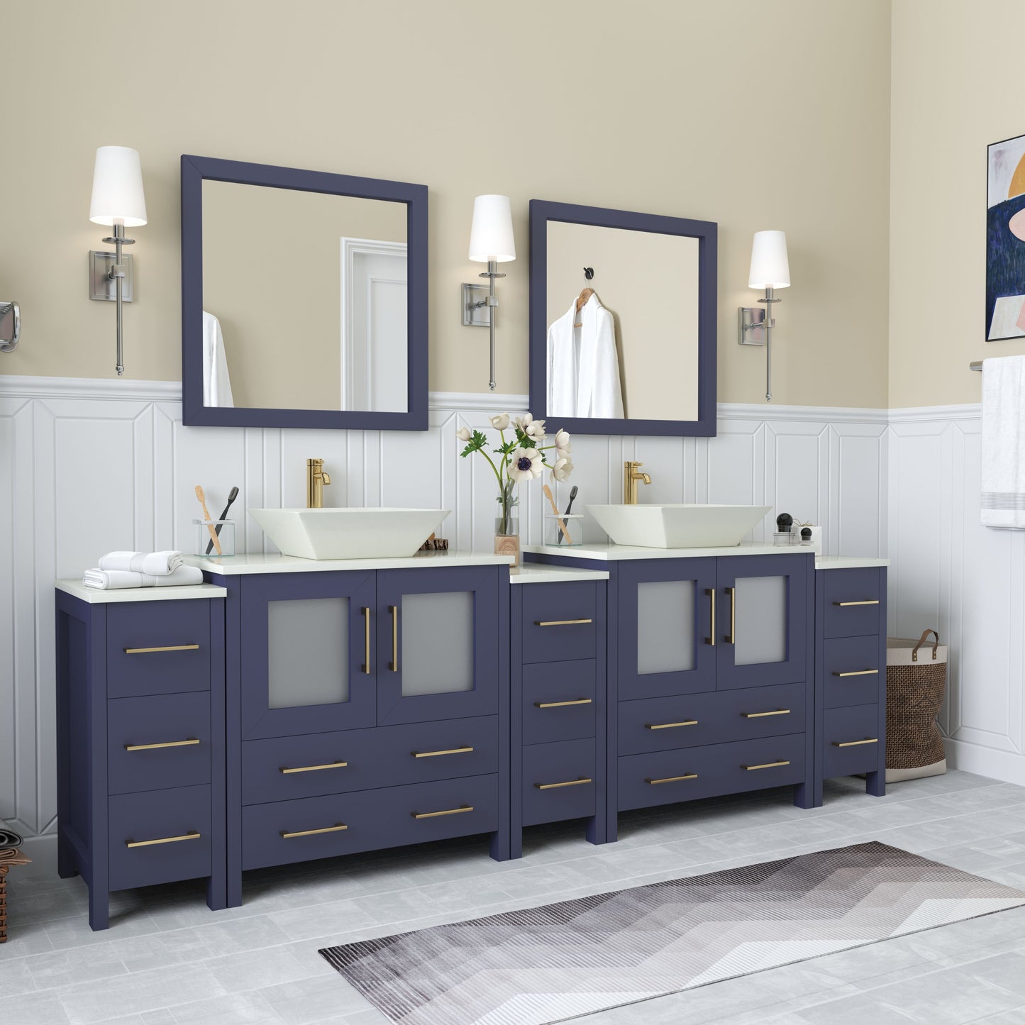 96 Inch Double Sink Bathroom Vanity in Blue with Marble Countertop - Vanity Art VA3130-96B