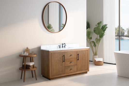 60 Inch Single Sink Bathroom Vanity in Tan with Marble Countertop - Vanity Art VA7060-ST-ET