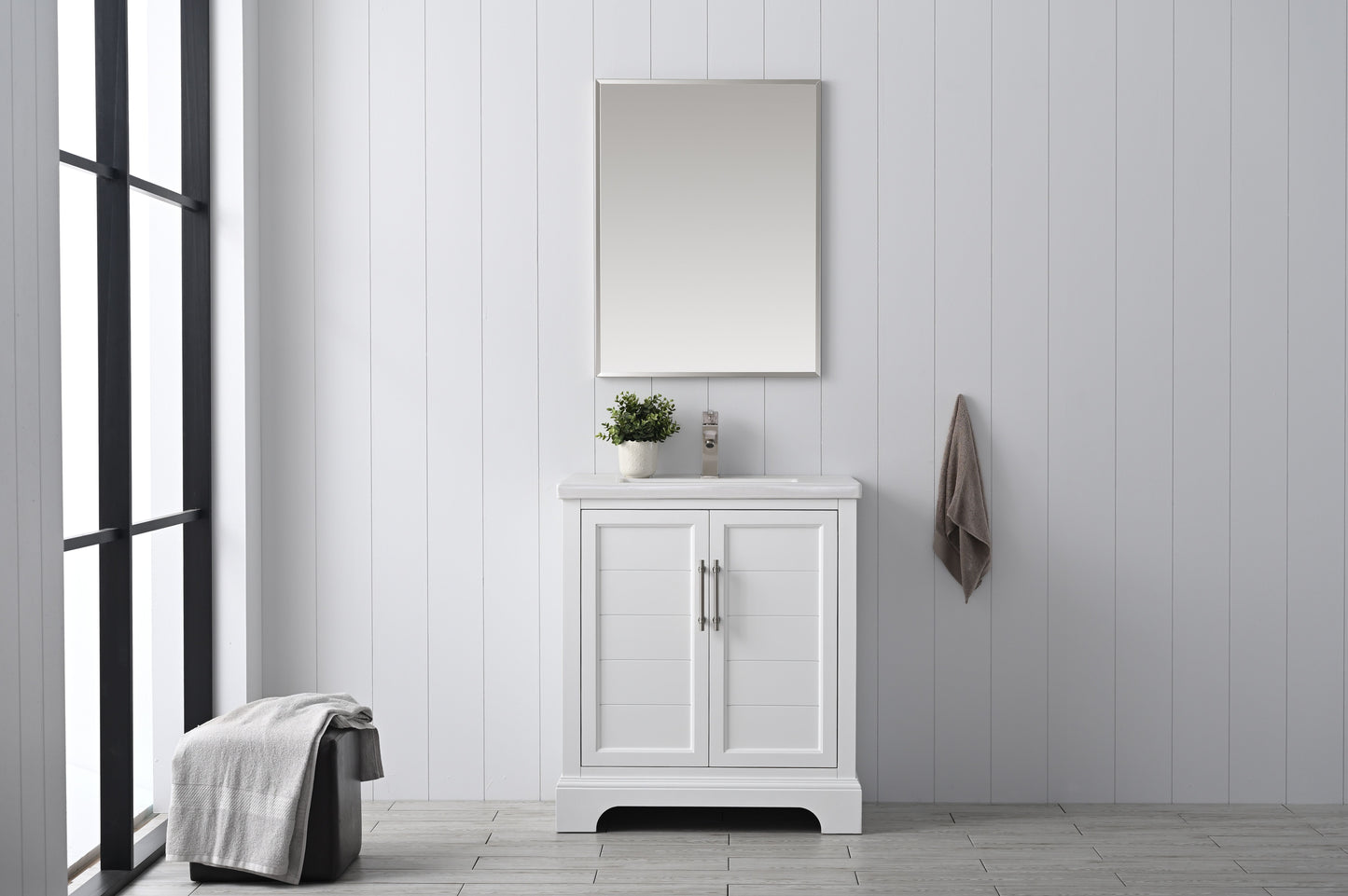 30 Inch Single Sink Bathroom Vanity in White with Ceramic Sink and Countertop - Vanity Art VA5030-W