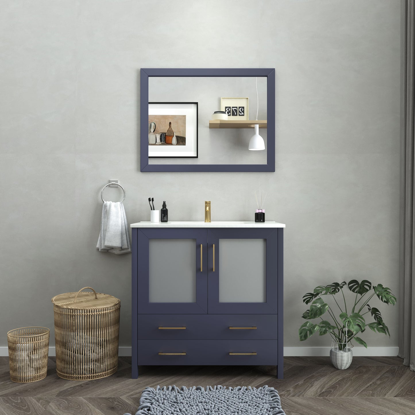 36 Inch Single Sink Bathroom Vanity in Blue with Ceramic Countertop - Vanity Art VA3036B