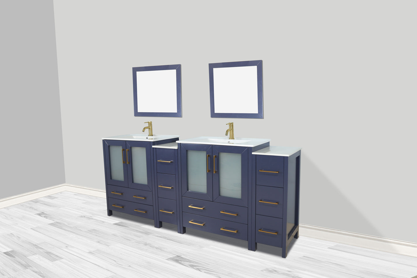 84 Inch Double Sink Bathroom Vanity in Blue with Ceramic Countertop - Vanity Art VA3030-84B