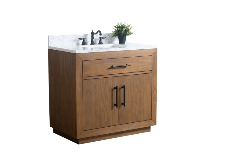 36 Inch Single Sink Bathroom Vanity in Tan with Marble Countertop - Vanity Art VA7036-T-ET