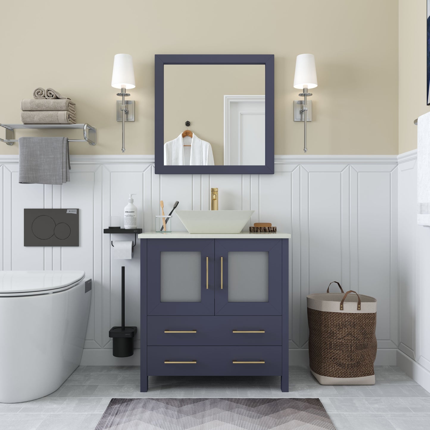 30 Inch Single Sink Bathroom Vanity in Blue with Marble Countertop - Vanity Art VA3130B