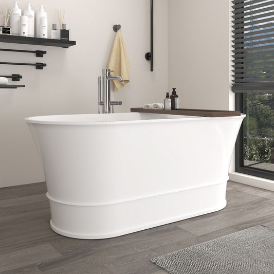 Freestanding Solid Surface Resin Glossy Bathtub 59 Inchx 27.5 Inch - Vanity Art VA6919-GS