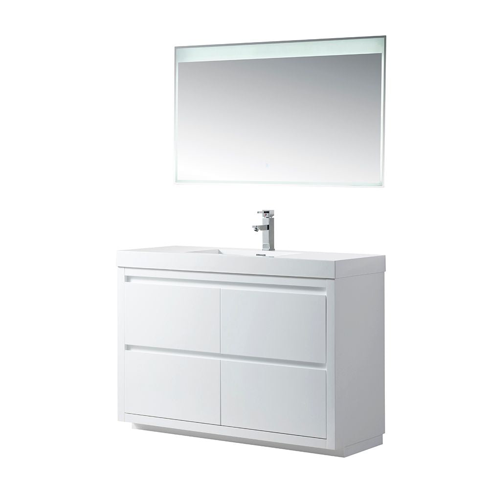 48 Inch Single Sink Bathroom Vanity in White with Resin Top - Vanity Art VA6048WF