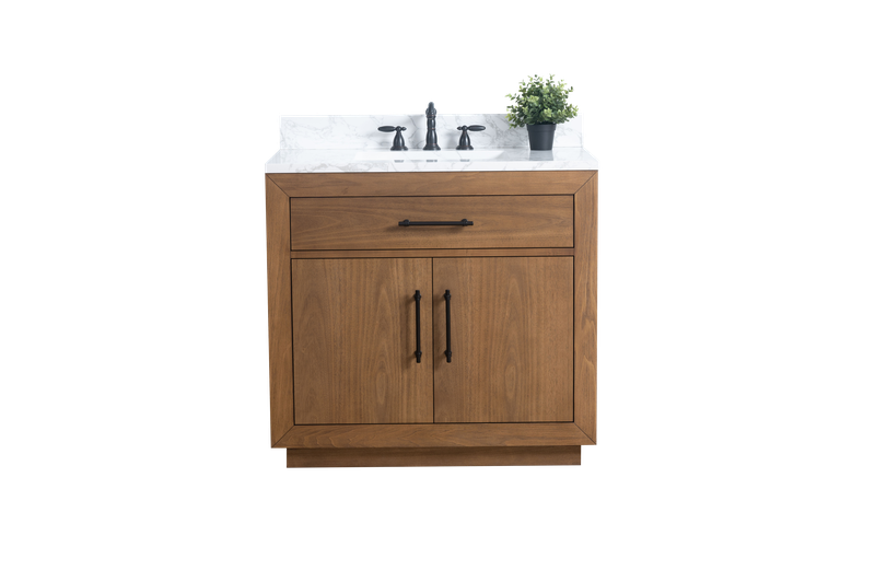 36 Inch Single Sink Bathroom Vanity in Tan with Marble Countertop - Vanity Art VA7036-T-ET