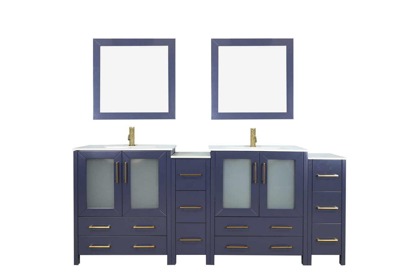 72 Inch Double Sink Bathroom Vanity in Blue with Ceramic Countertop - Vanity Art VA3024-72B