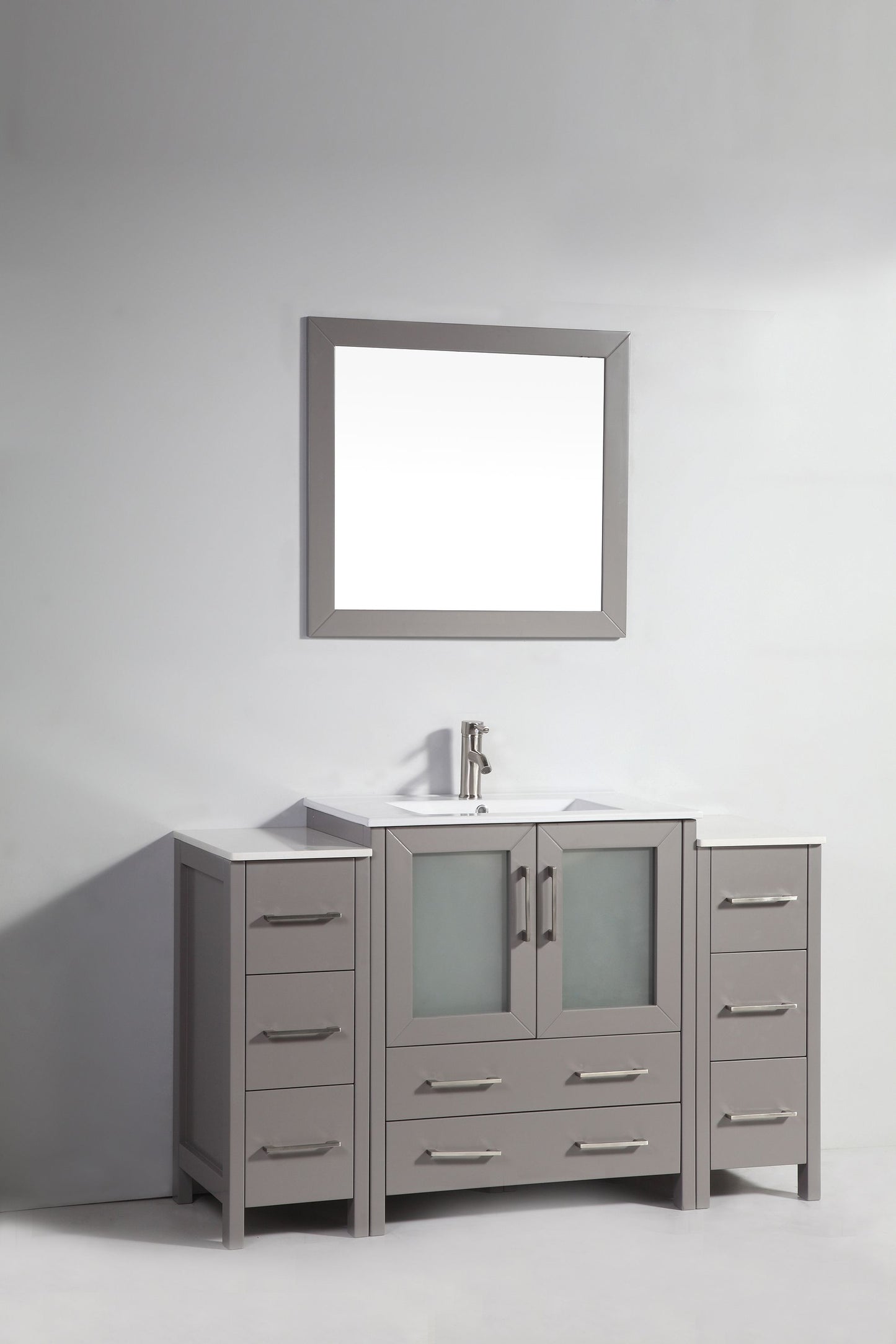 54 Inch Single Sink Bathroom Vanity in Gray with Ceramic Countertop - Vanity Art VA3030-54G