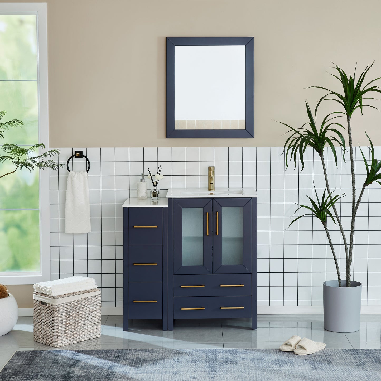 36 Inch Single Sink Bathroom Vanity in Blue with Ceramic Countertop - Vanity Art VA3024-36B