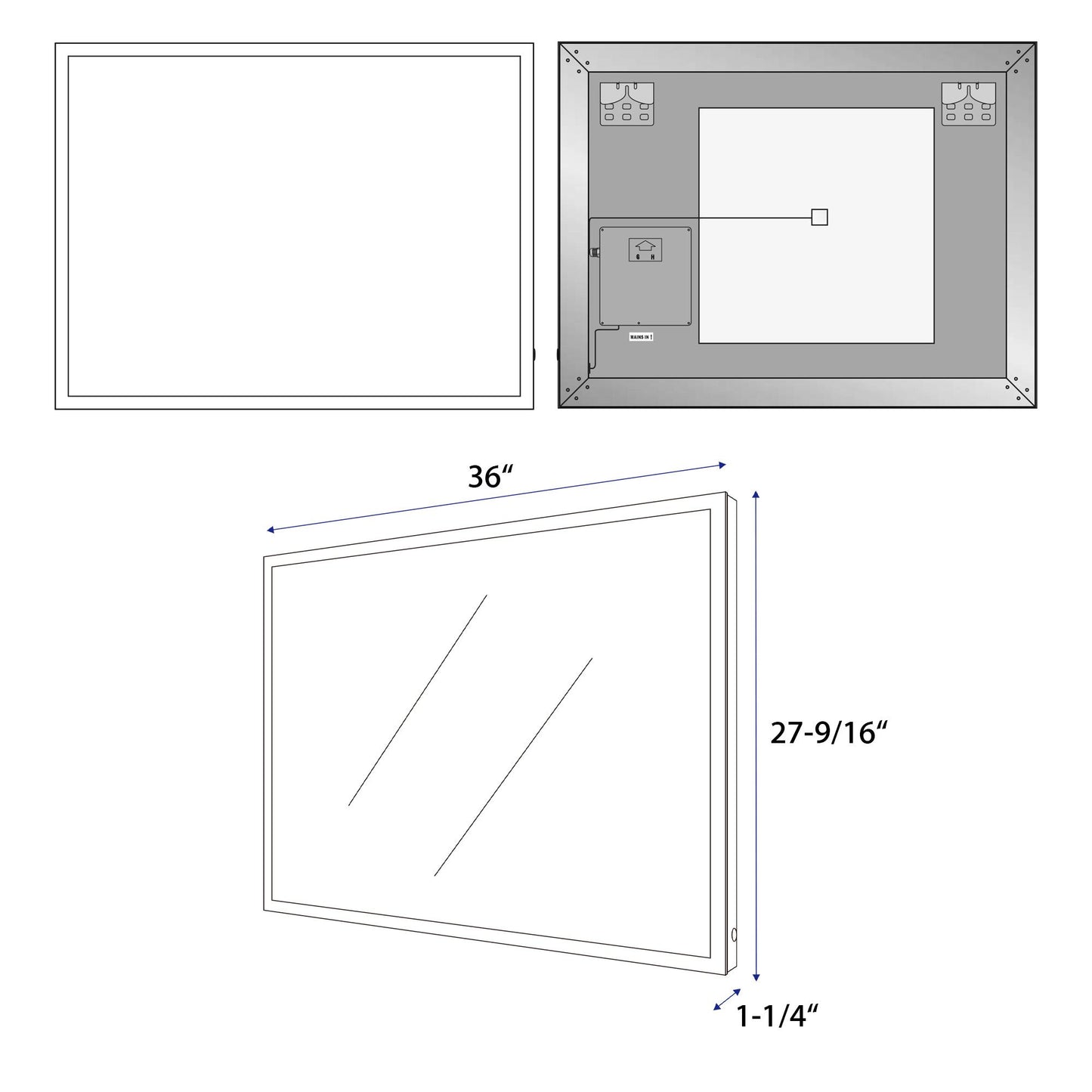 Rectangular 36 Inch x 27.5 Inch LED Bathroom Mirror with Touch Sensor - Vanity Art VA3D-36