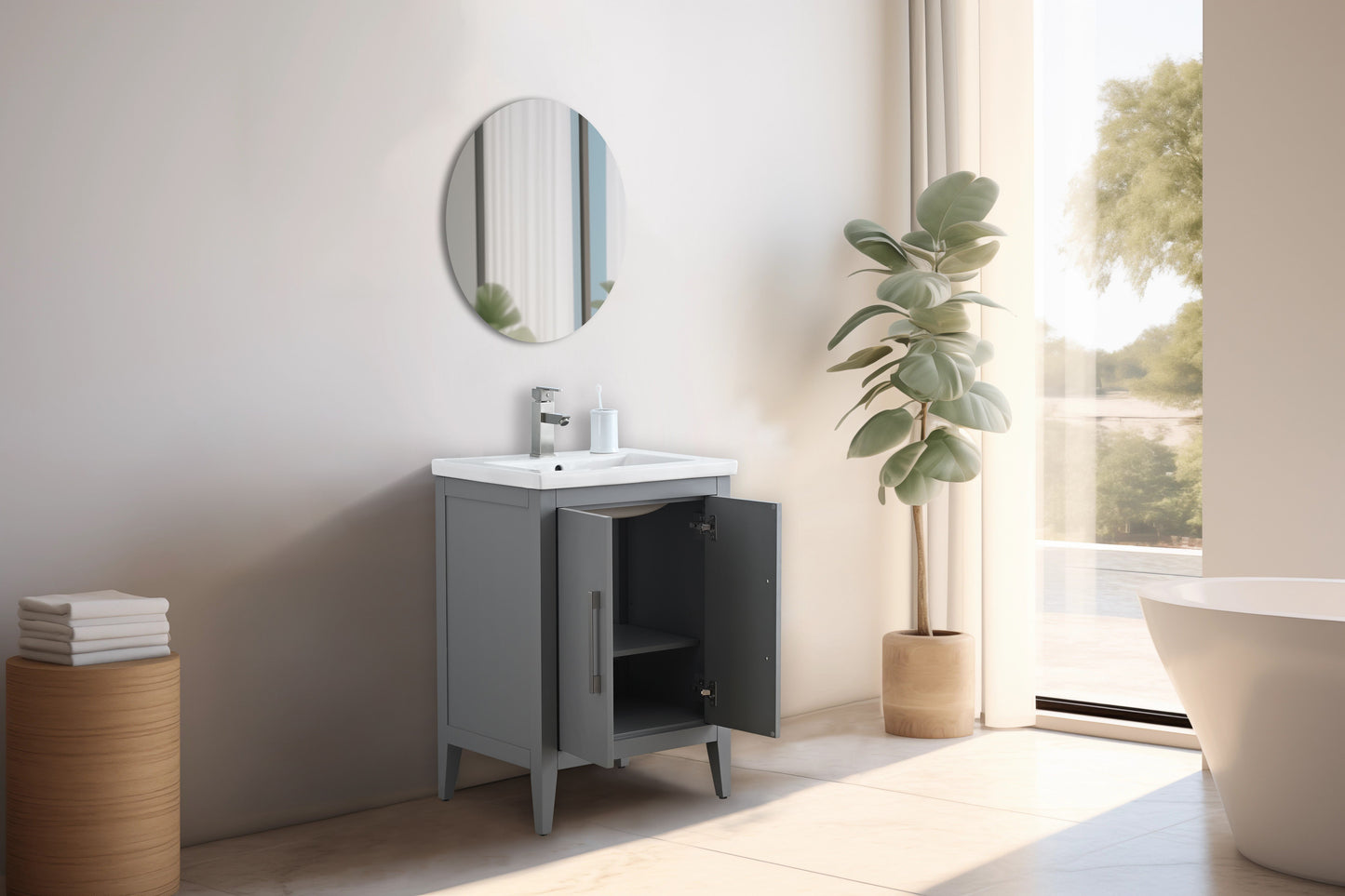 20 Inch Single Sink Bathroom Vanity in Cashmere Gray with Ceramic Top - Vanity Art VA9020-G