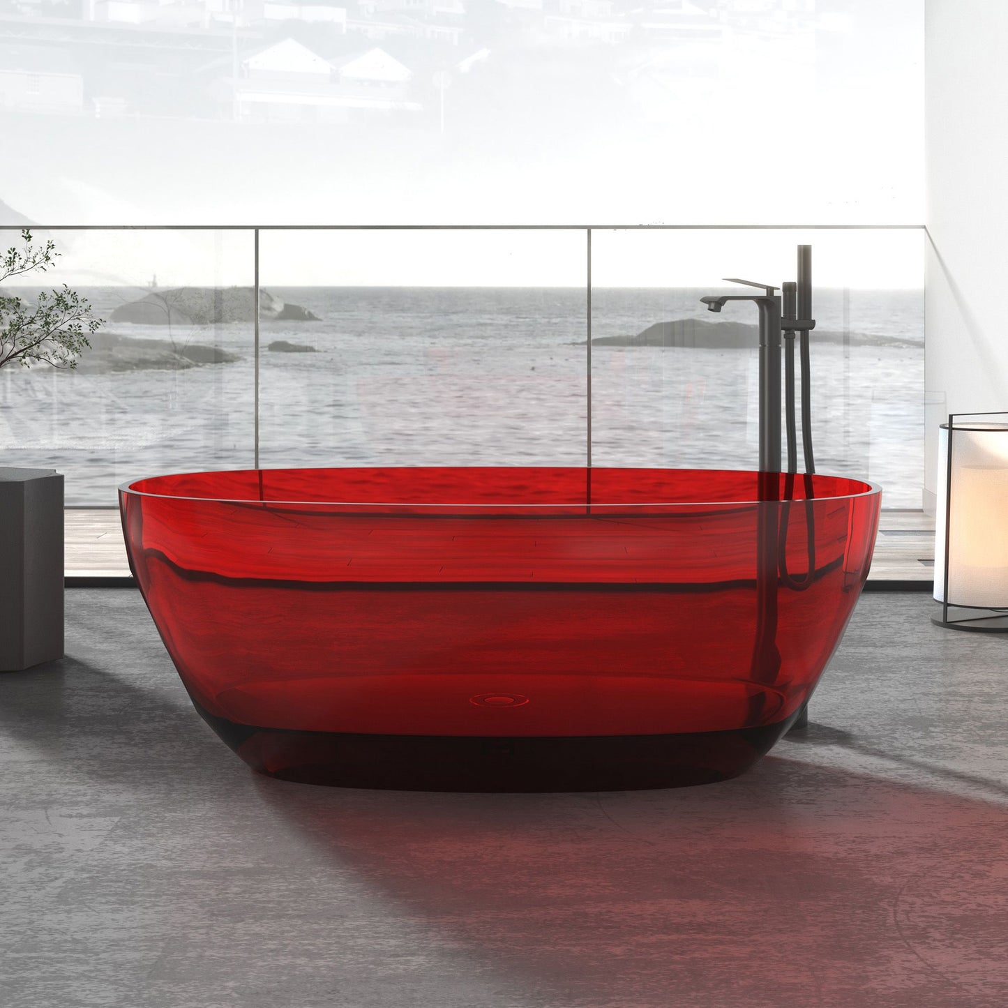 Freestanding Solid Surface Resin Bathtub 59 Inch x 29.5 Inch - Vanity Art VA6921-PRS