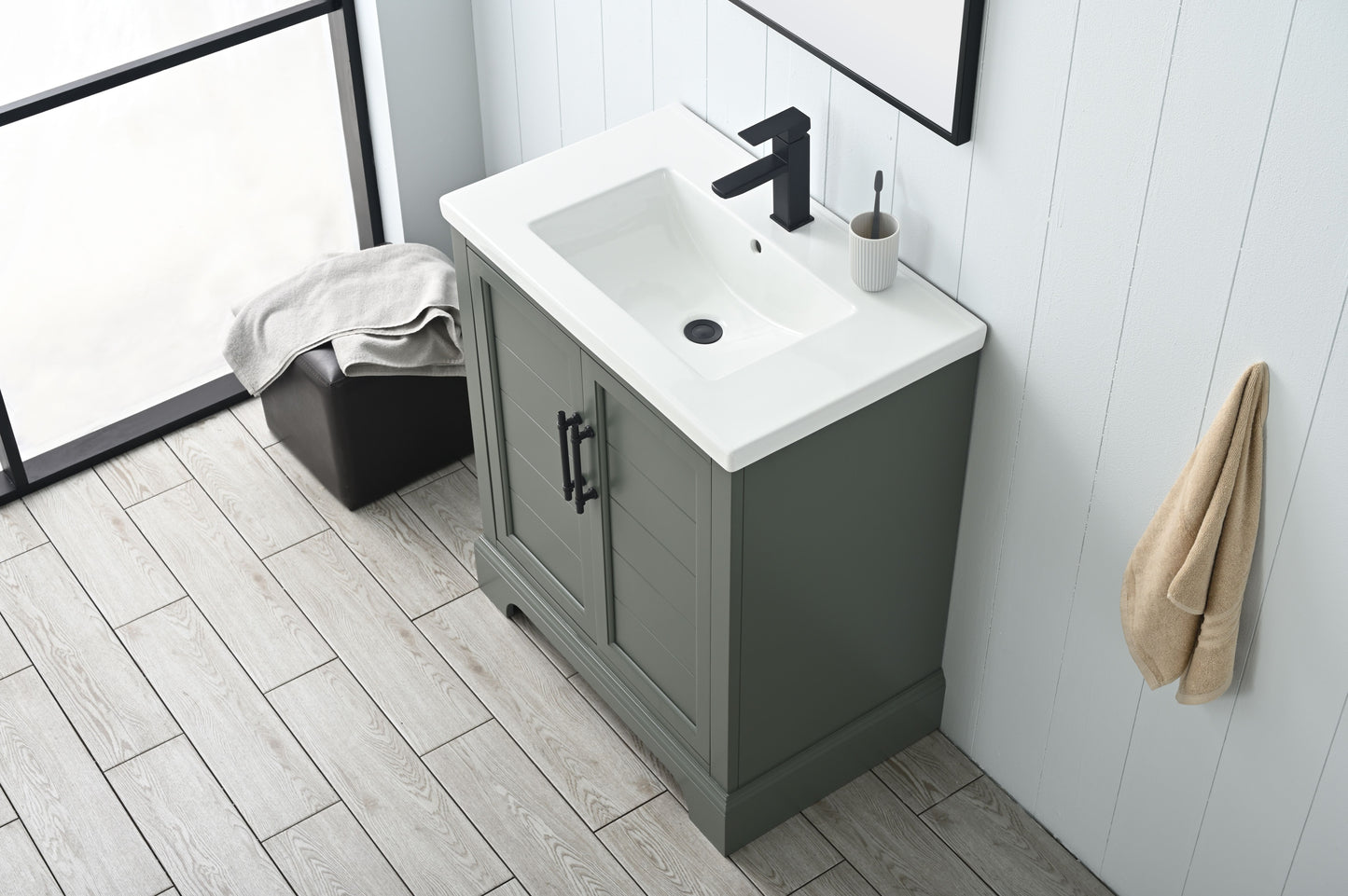 30 Inch Single Sink Bathroom Vanity in Vintage Green with Ceramic Sink and Countertop - Vanity Art VA5030-VG