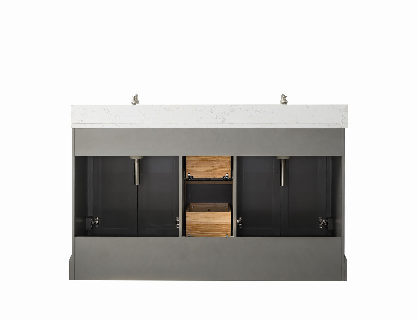 60 Inch Double Sink Bathroom Vanity in Gray with Marble Countertop & Backsplash - Vanity Art VA5060-DSG