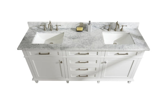 Legion Furniture WLF2272-W 72" White Double-Sink Vanity Cabinet with Carrara White Top