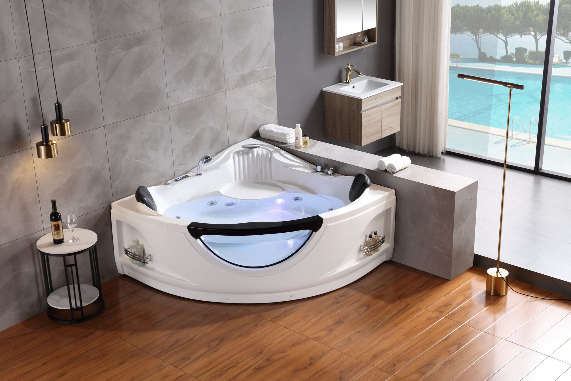 Empava - 59JT319LED 59 in. Whirlpool Corner Bathtub