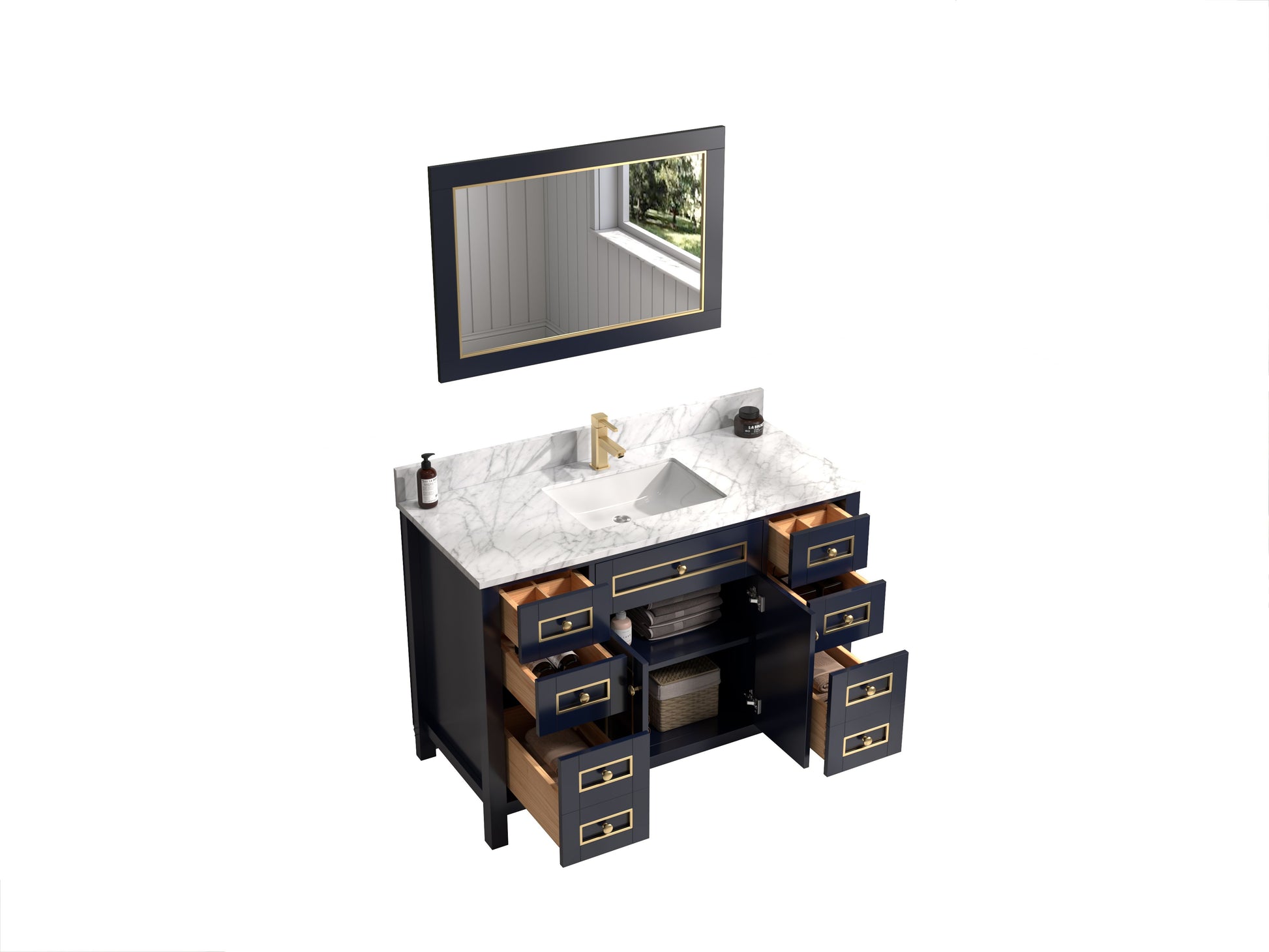 Legion Furniture WV2248-B 48" Blue Finish Sink Vanity Cabinet with Carrara White Top