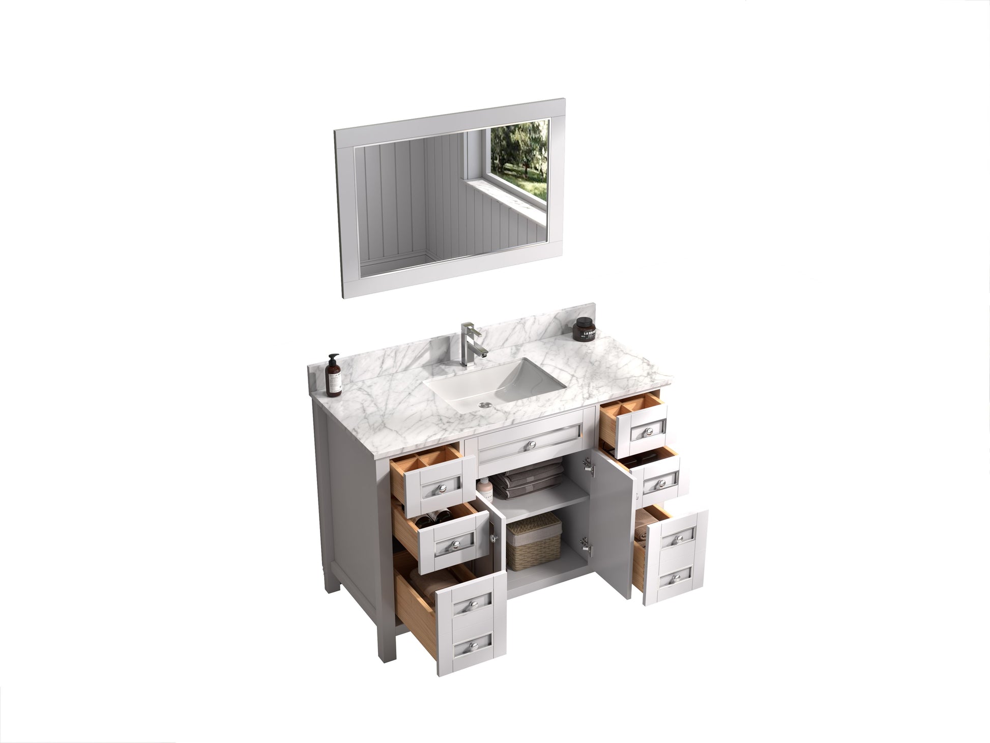 Legion Furniture WV2248-W 48" White Finish Sink Vanity Cabinet with Carrara White Top