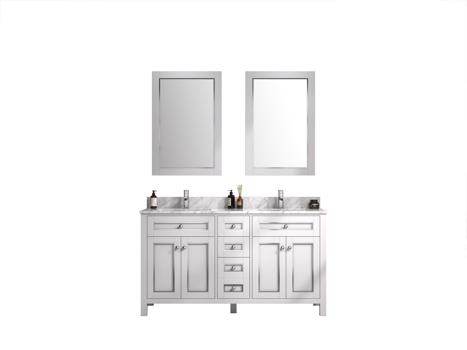 Legion Furniture WV2260-W 60" White Finish Sink Vanity Cabinet with Carrara White Top