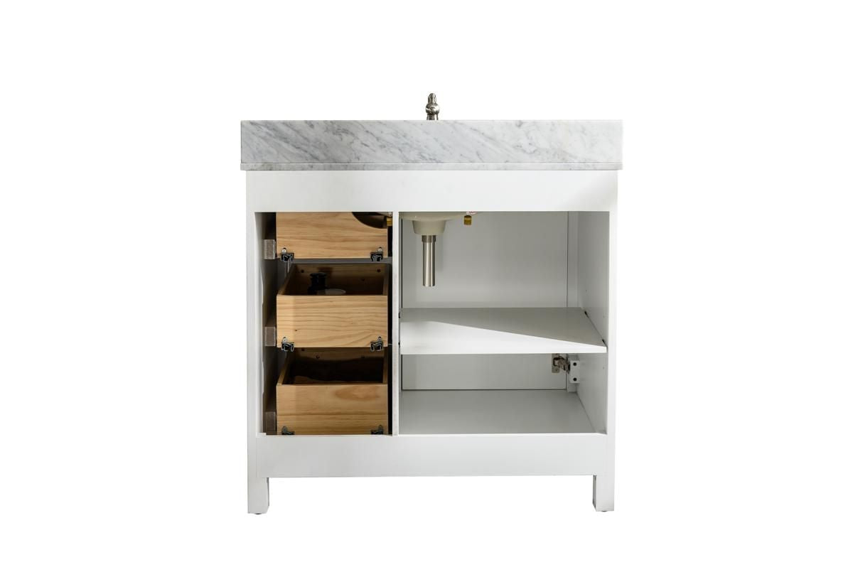 Legion Furniture WLF2136-W 36" White Finish Sink Vanity Cabinet with Carrara White Top