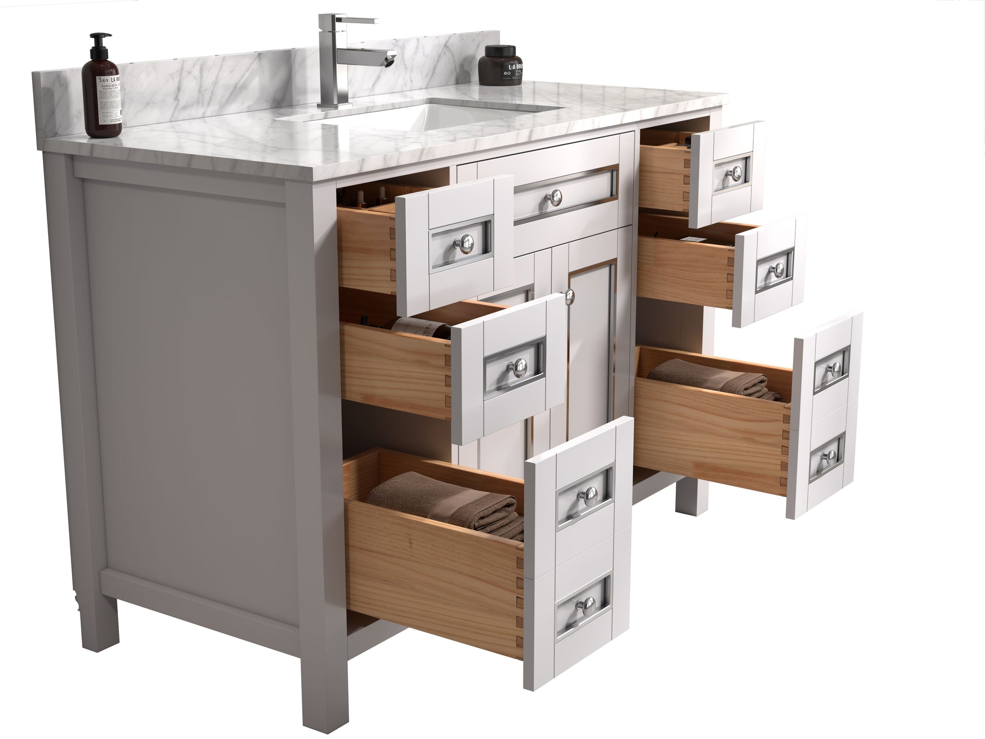 Legion Furniture WV2248-W 48" White Finish Sink Vanity Cabinet with Carrara White Top