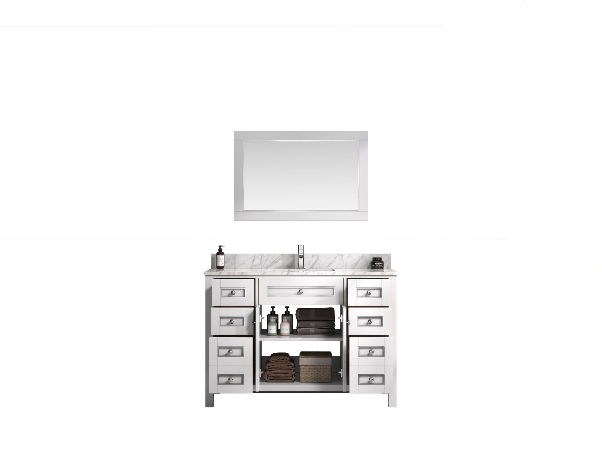 Legion Furniture WV2248-W 48" White Finish Sink Vanity Cabinet with Carrara White Top