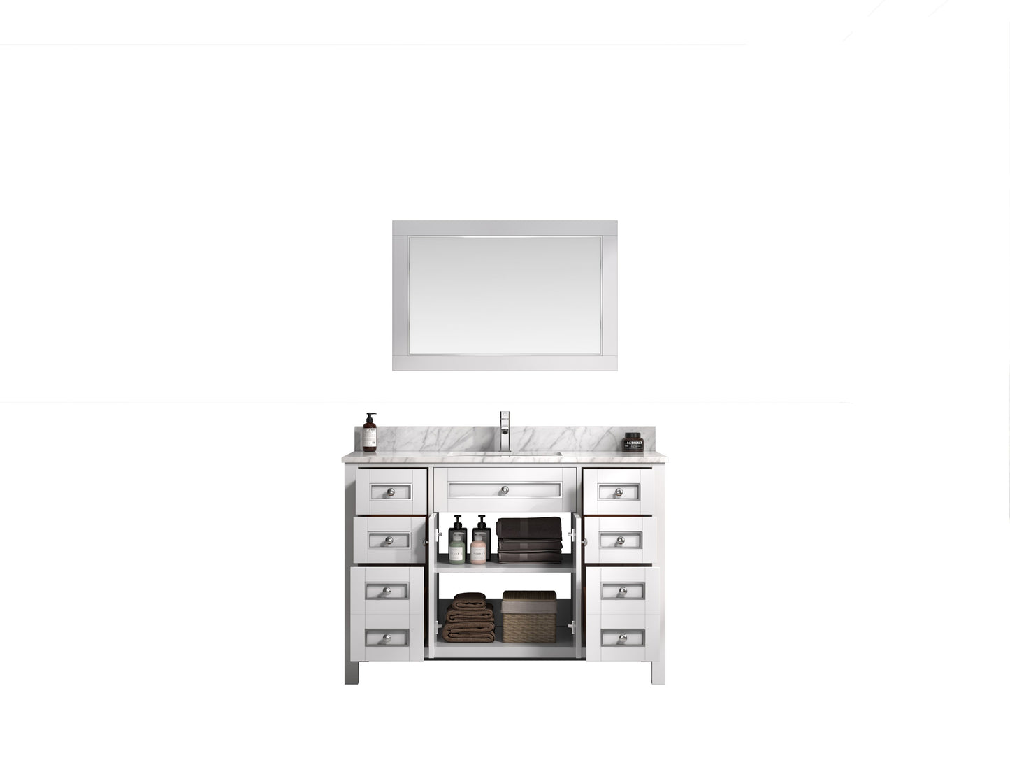 Legion Furniture WV2248-W 48" White Finish Sink Vanity Cabinet with Carrara White Top