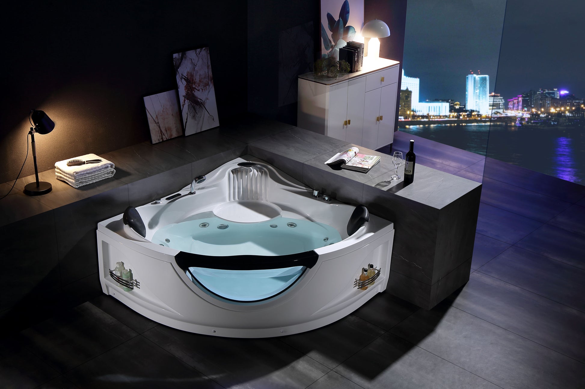 Empava - 59JT319LED 59 in. Whirlpool Corner Bathtub