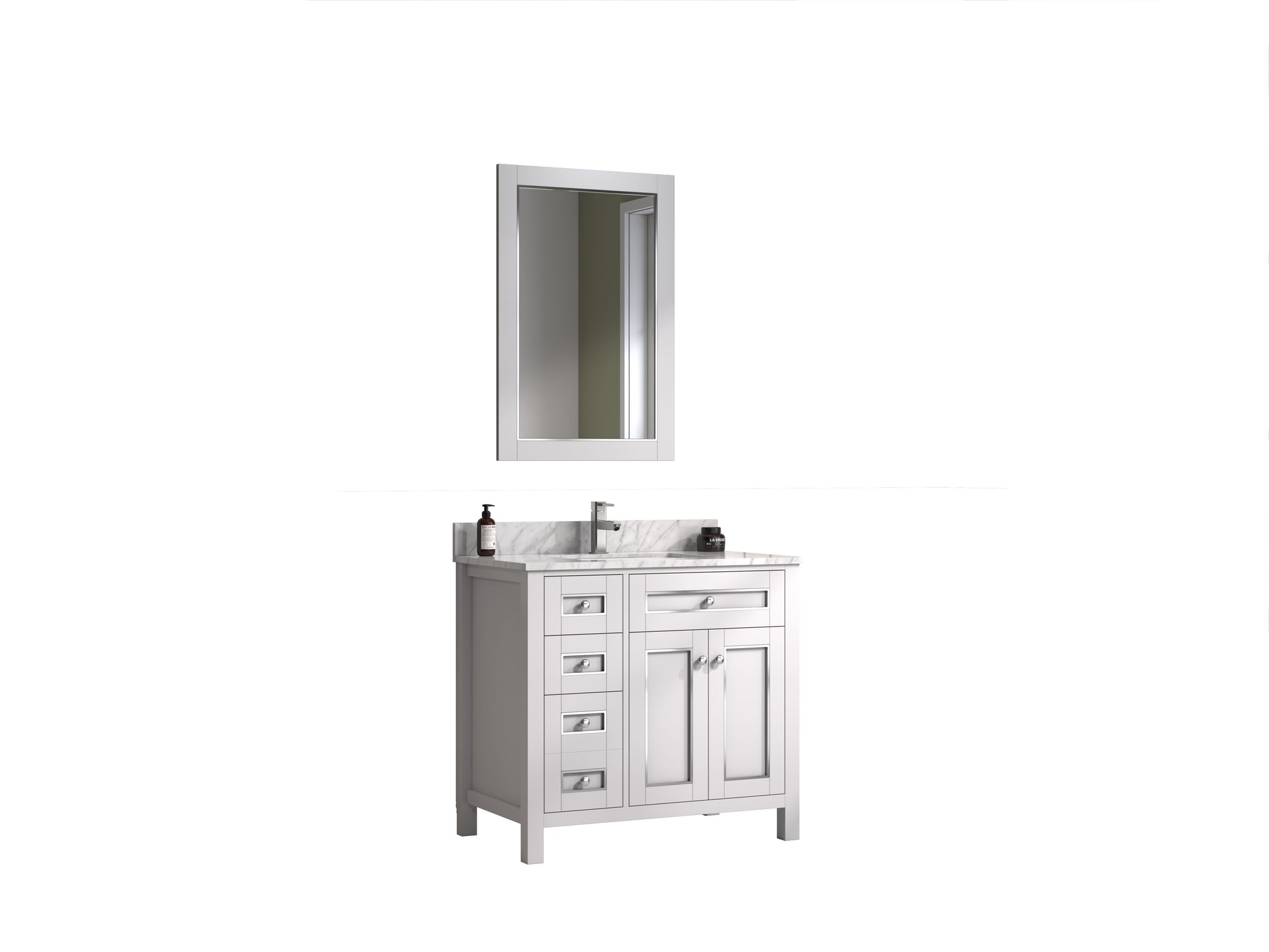 Legion Furniture WV2236-W 36" White Finish Sink Vanity Cabinet with Carrara White Top