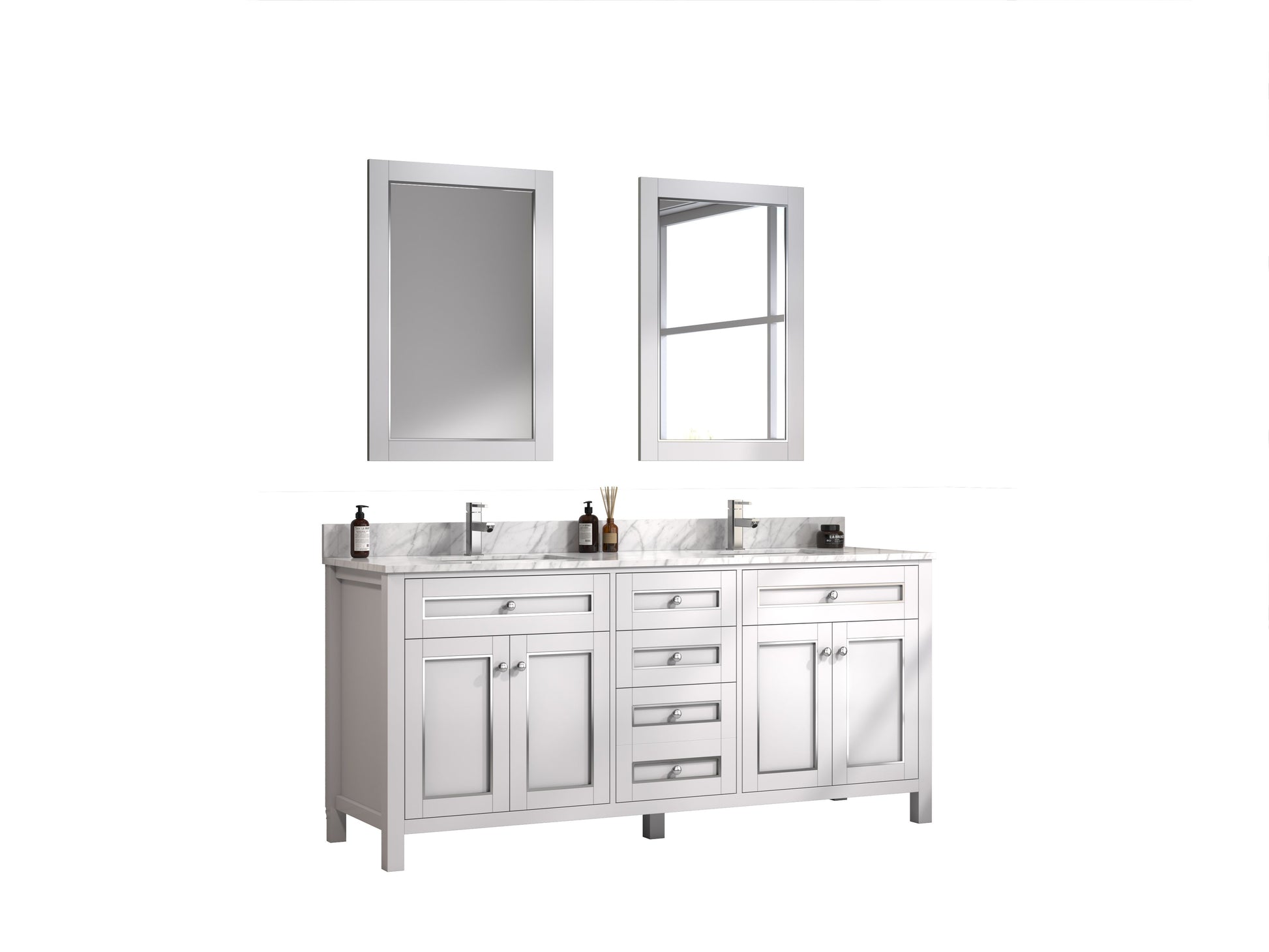 Legion Furniture WV2272-W 72" White Finish Sink Vanity Cabinet with Carrara White Top